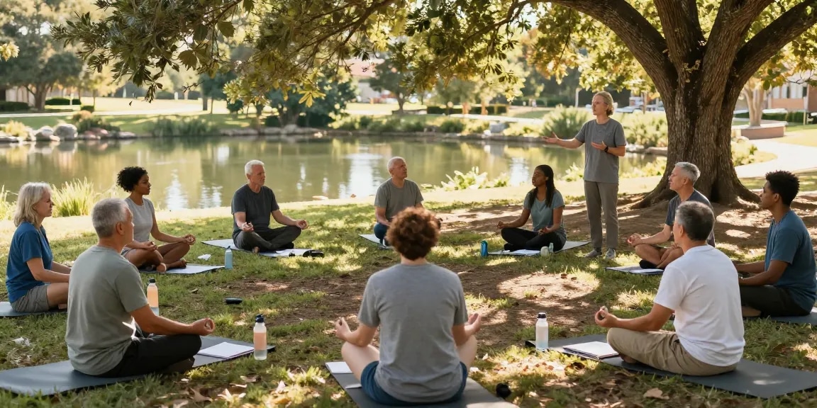 PTSD treatment for veterans in a calming outdoor therapy session with mindfulness activities.