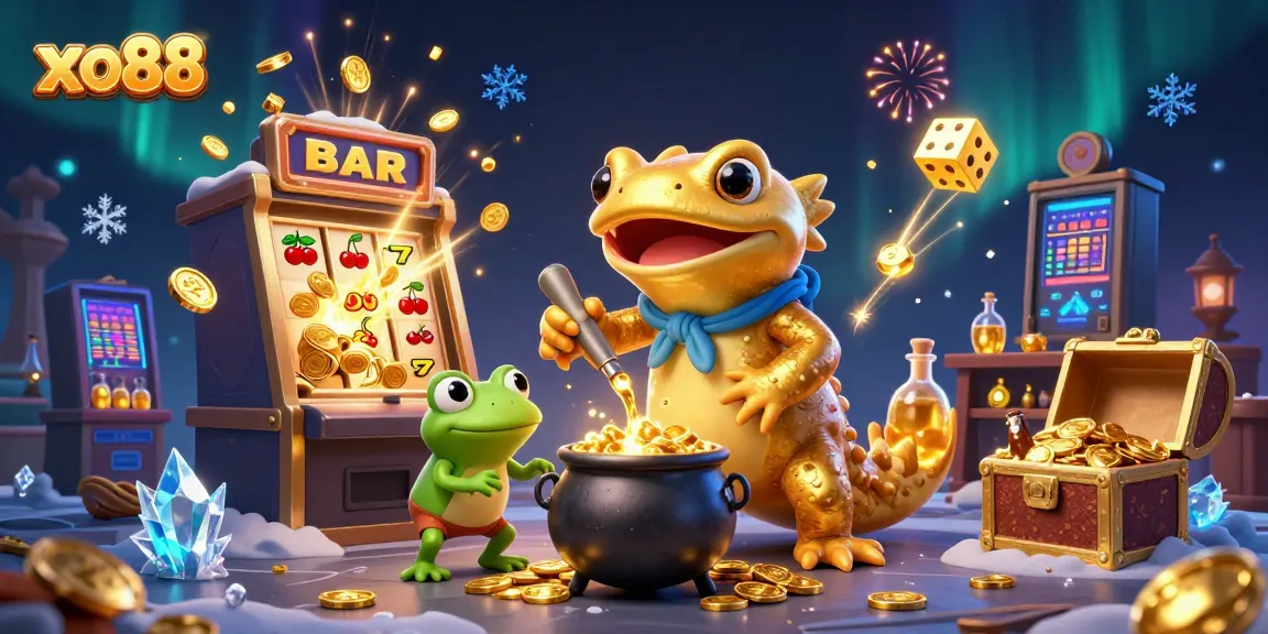 Experience rich gaming excitement with xo88's enchanting digital scene of gold transmutation and jackpot gambling.