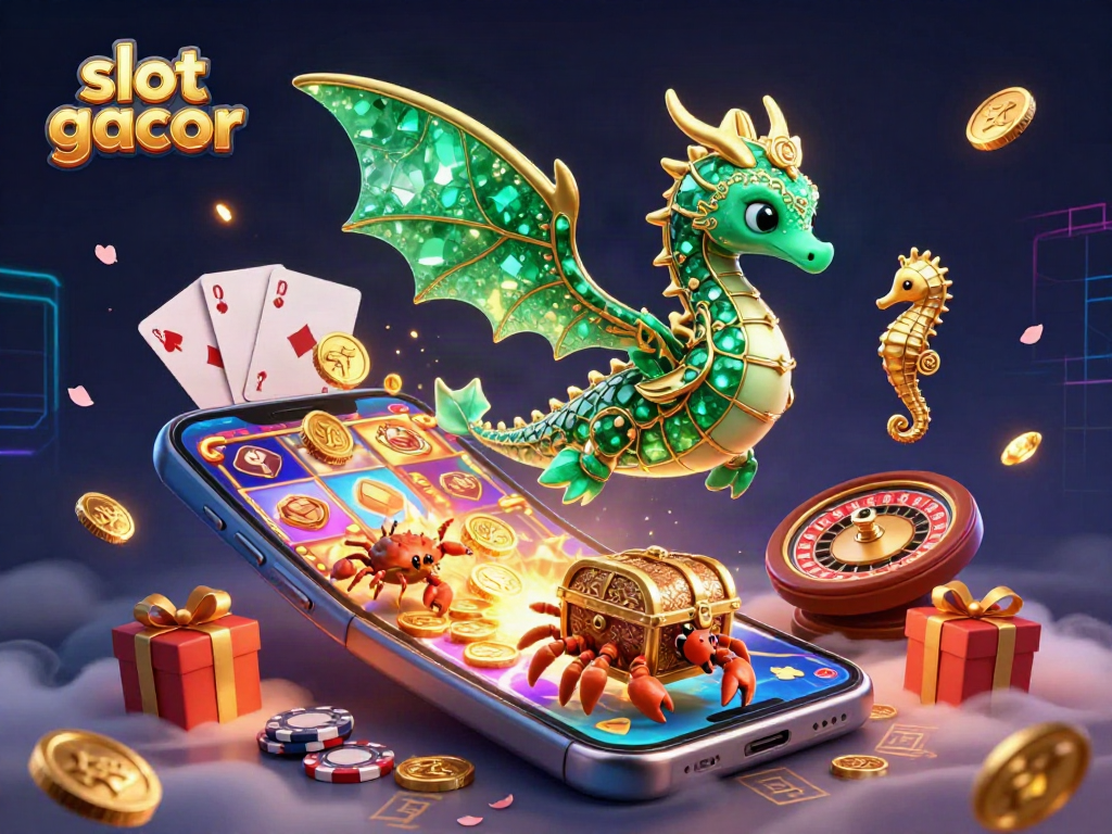 Engage with slot gacor through this vibrant 3D scene showing a sea dragon and casino elements.