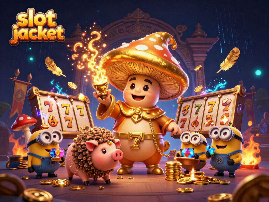 Experience the excitement of slot jackpot games with a magical golden wizard and treasure-filled scene.